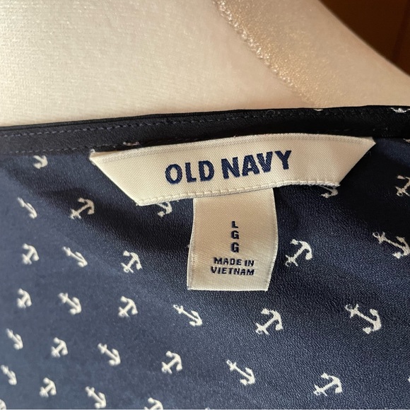 Old Navy Women’s Blue Nautical Semi Sheer Roll Tab Sleeve Blouse Top Shirt Large - Picture 10 of 12